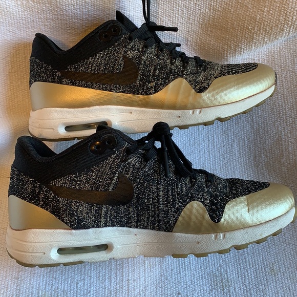 Nike Air Max 1 Ultra Flyknit Metallic Gold Sneakers - Picture 3 of 14